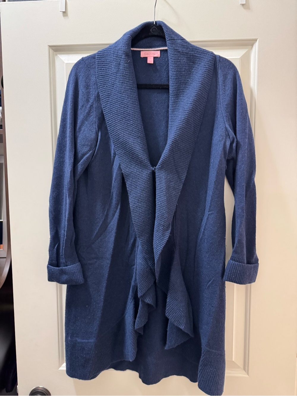 Lilly Pulitzer Navy Draped Open-Front Cashmere Cardigan